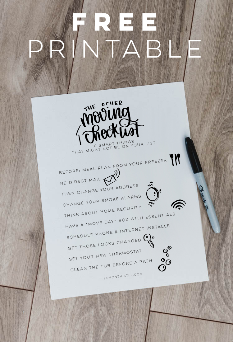 FREE PRINTABLE Moving Checklist - 10 other things to remember