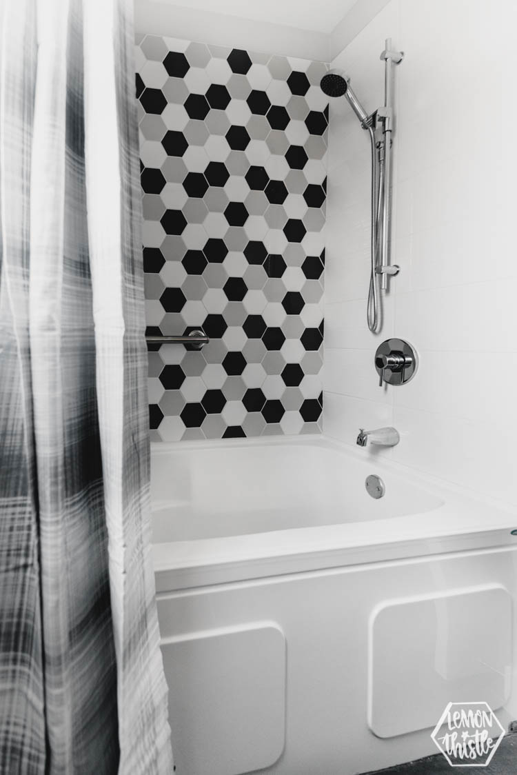 Modern Black and White Bathroom with hexagon tiles