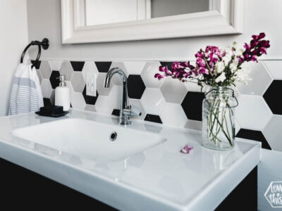Modern Black and White Bathroom with hexagon tiles