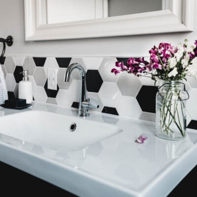 Modern Black and White Bathroom with hexagon tiles