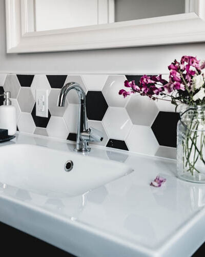Modern Black and White Bathroom with hexagon tiles