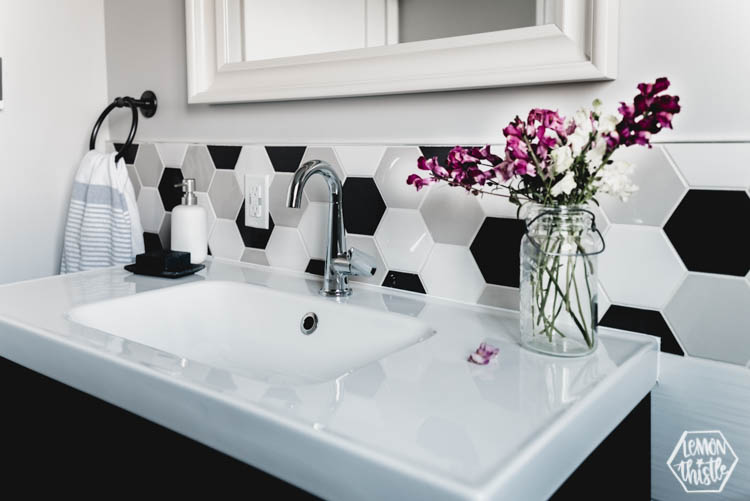 Modern Black and White Bathroom with hexagon tiles