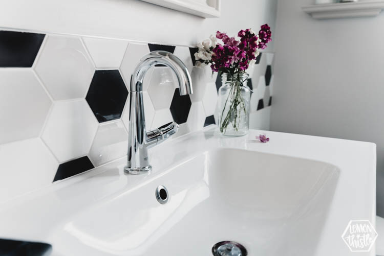 Modern Black and White Bathroom with hexagon tiles
