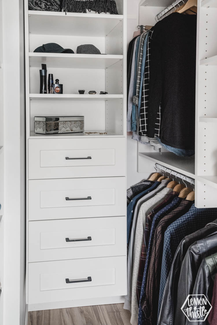 Bank of drawers in walk in closet