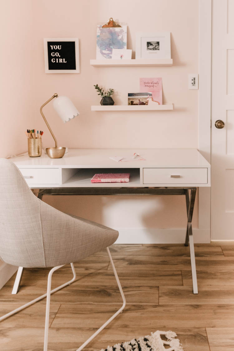 Pretty little girls desk area- love the shelves to display her art