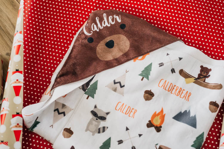 Hooded bath towel- that camp pattern is so cute!