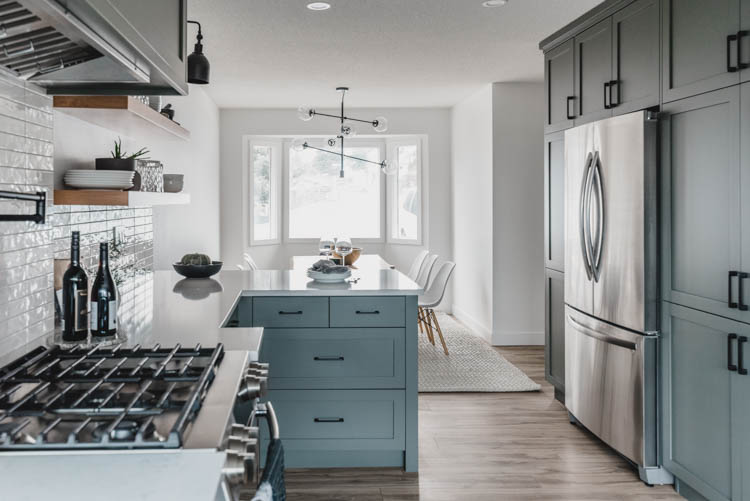 Modern Classic Grey Green Kitchen Remodel before and after