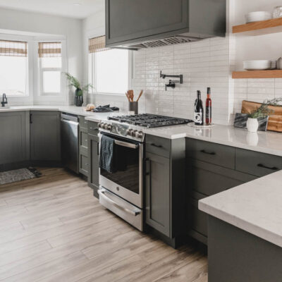 Built out range in kitchen for pot filler on exterior wall