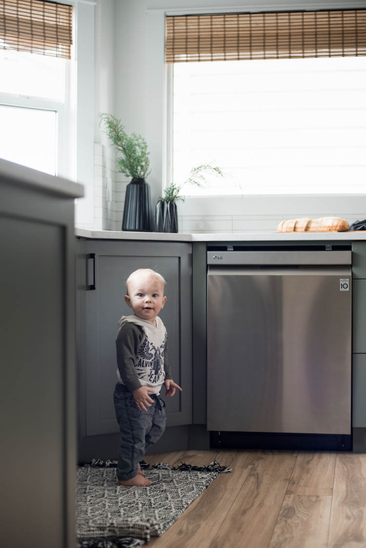 Kitchen tour- before and after of a family home remodelled with green kitchen cabinets!