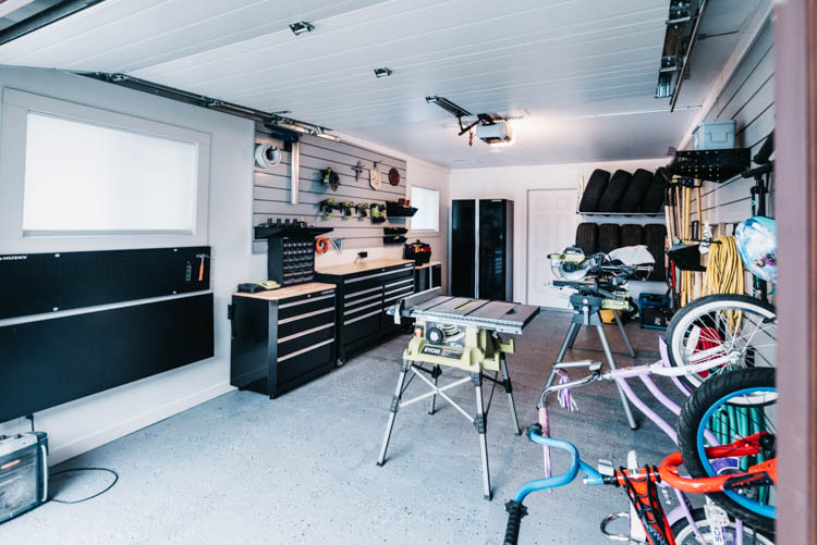 Finished garage ideas- from floors to windows to paint and window coverings