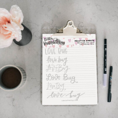 Free Printable Hand Lettering Practice Sheet (Love Bug in 6 styles)