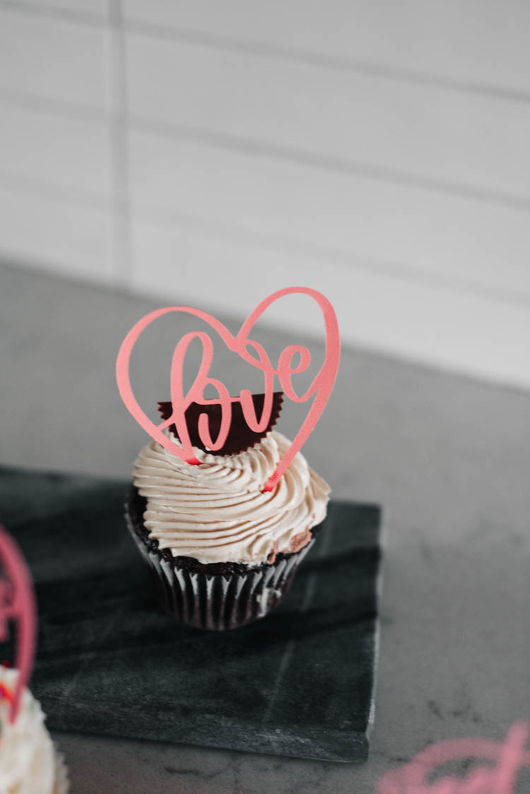 Love Cake topper on cupcake