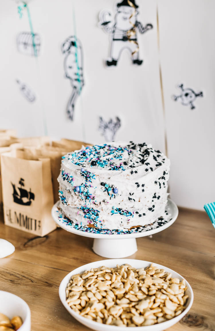 Simple sprinkle cake for a pirate and mermaid birthday party