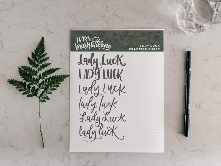Free Printable Hand Lettering Practice Sheet - lady luck!