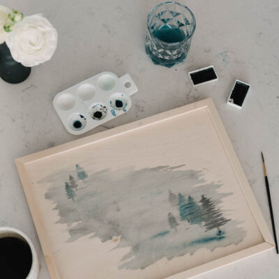 Painting watercolor on wood signs- DIY foggy trees tutorial!