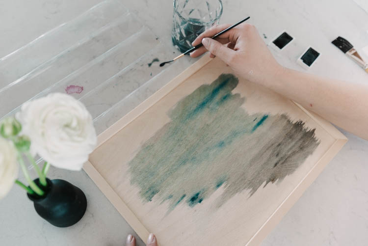 How to paint a watercolor wash on a wood canvas