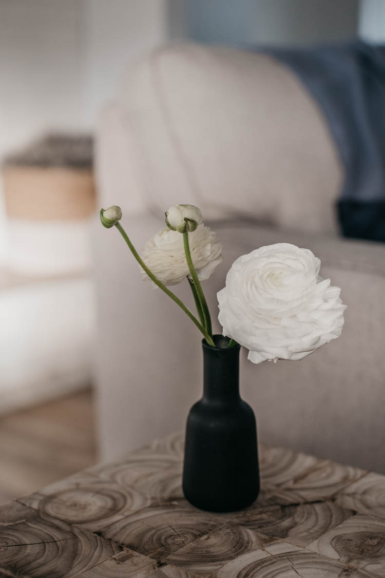 pretty white ranunculus in bud vase