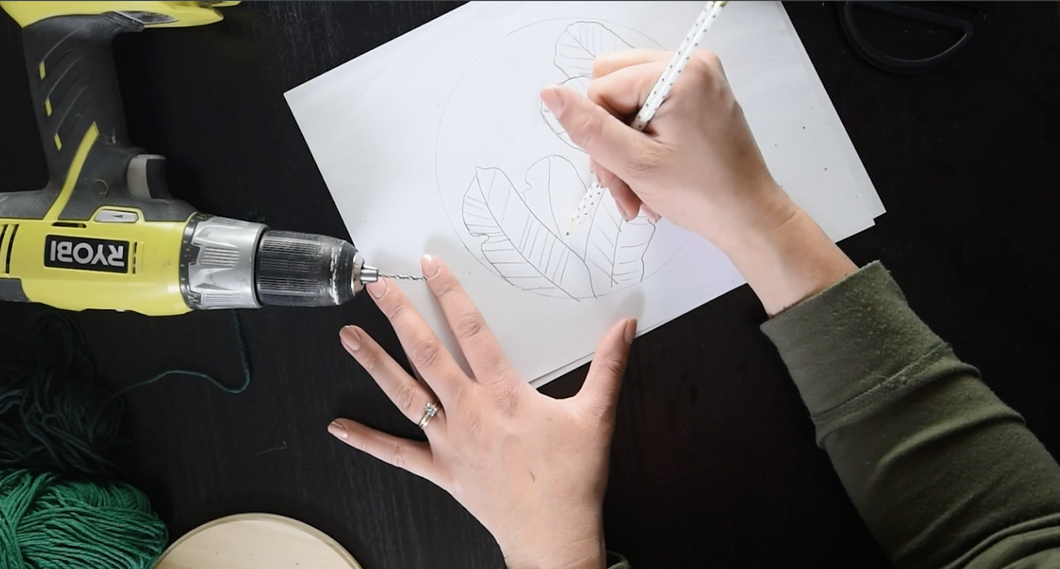 sketch out botanical design for embroidery hoop