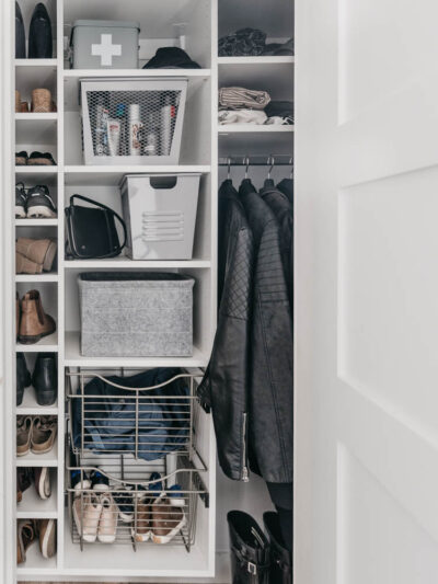 Tips for a functional entry way closet full of family friendly storage
