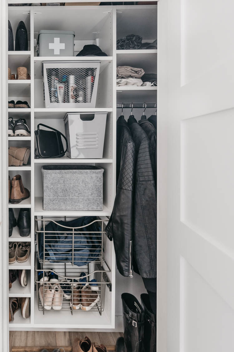 Tips for a functional entry way closet full of family friendly storage