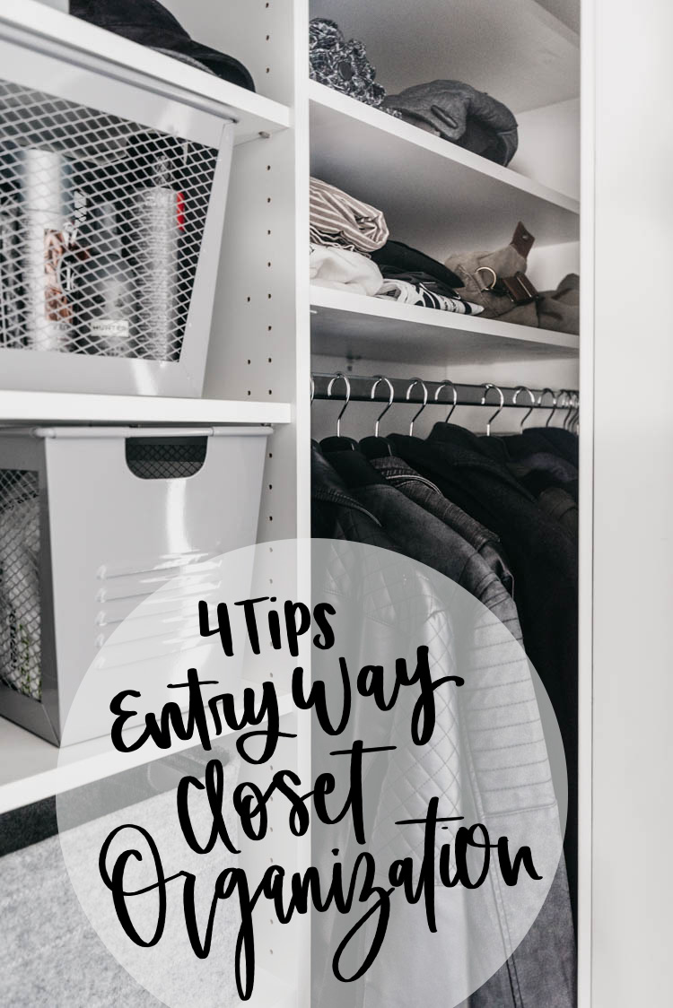 Tips to maximize storage in entry way closet organization for a family- these wire baskets are a great alternative to drawers for kids!