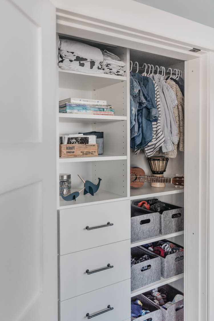 How we organize a shared kids closet for three boys with NO dresser