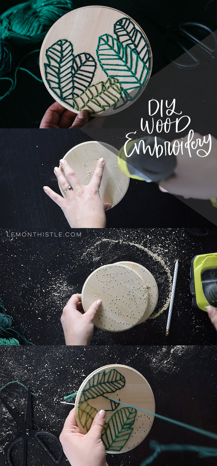 How to embroider on wood- love this modern take on a botanical embroidery hoop!