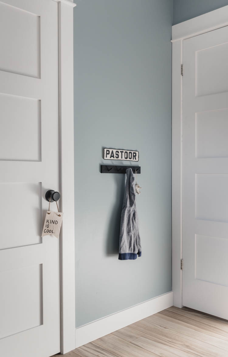 Dad's Little hockey jersey name over coat hooks- perfect for a boys bedroom