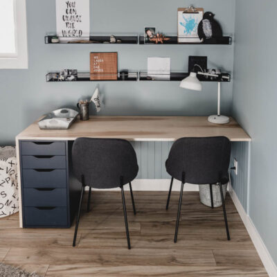 open shelving for kids to display their art and collections in their bedroom