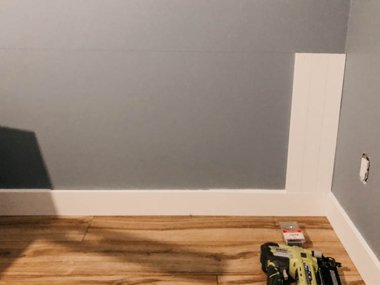 Using baseboard for shiplap backing for a double desk
