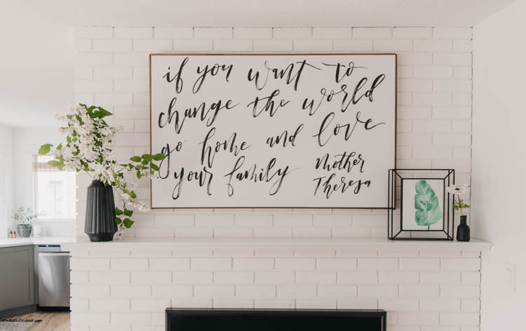 black white and green- modern home decor for a mantel