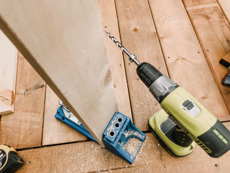Use a Kreg jig to drill pocket holes for a toy chest