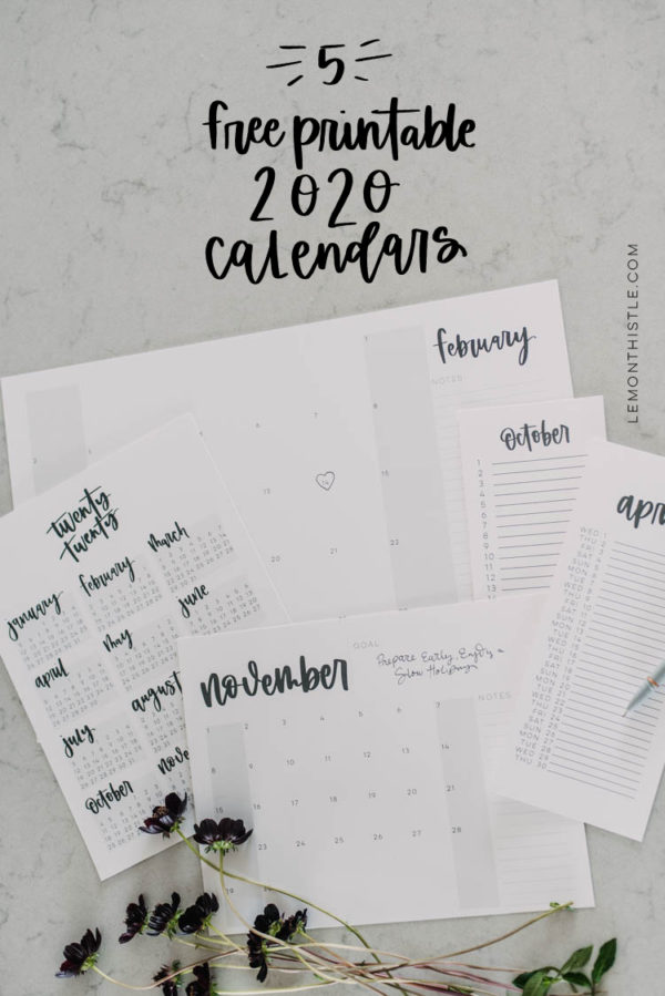 2020 FREE Printable Calendars - Lolly Jane