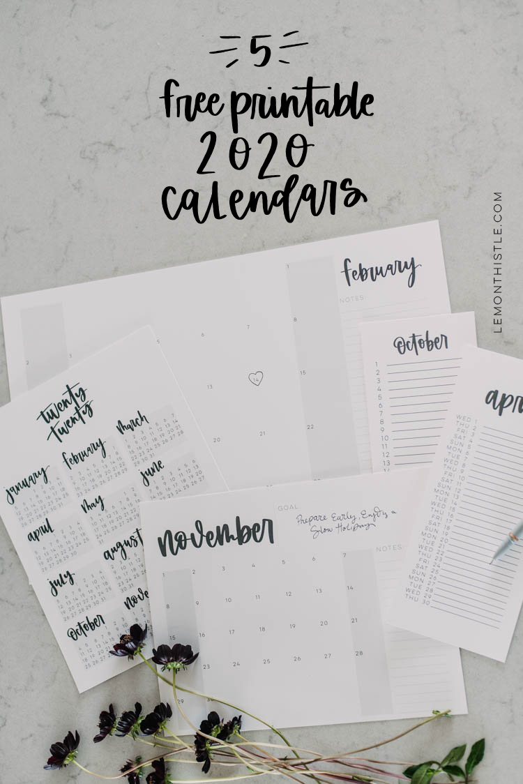 5 free printable 2020 calendars- all in one place