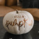 Matte metallic pumpkin with 'hello pumpkin' hand lettered design (free cut file)