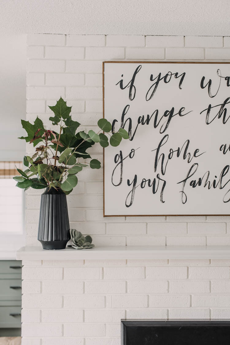 Simple fall foliage arrangement for autumn mantel decor!
