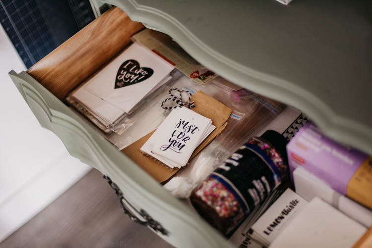 Dresser for craft supplies in an office studio
