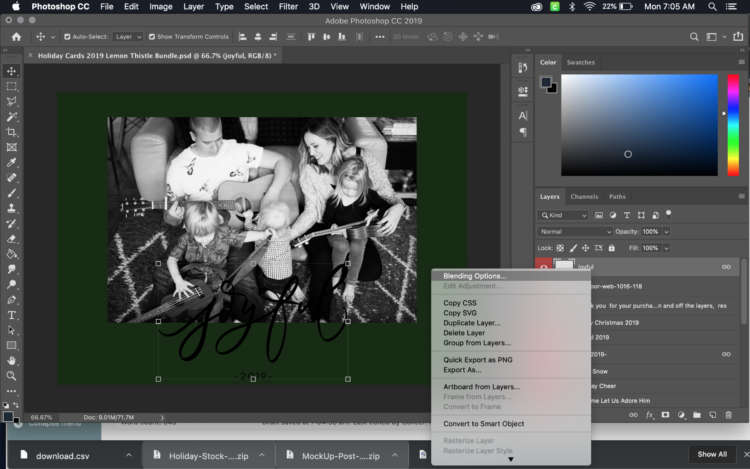 how to easily change the colour of a hand lettered overlay in photoshop