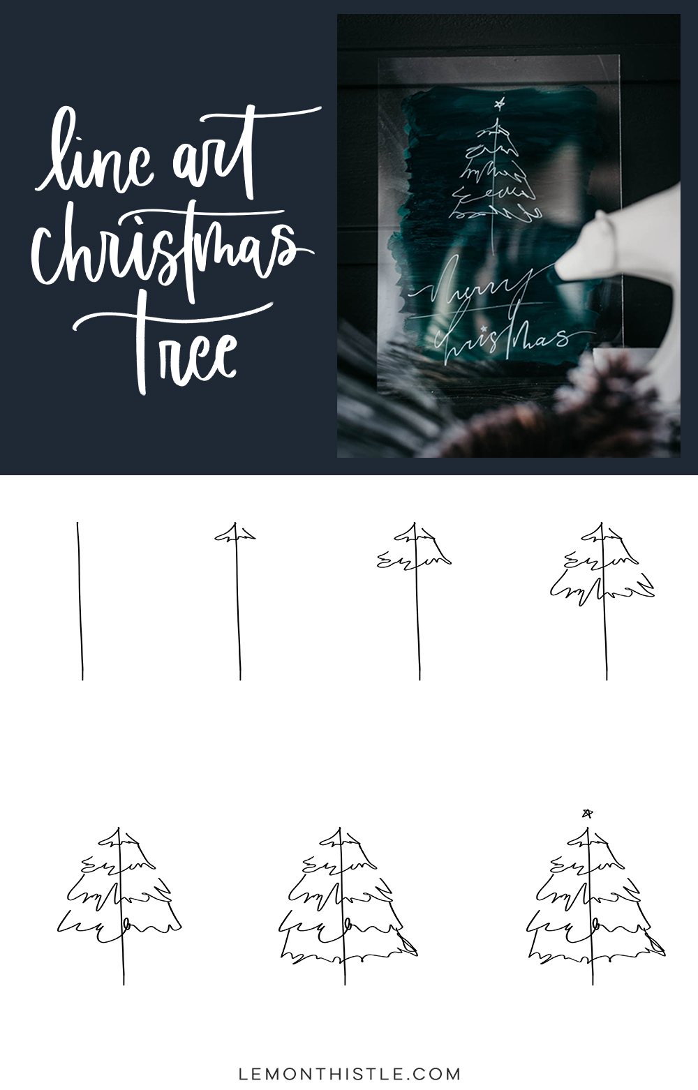 Step by step line art christmas tree tutorial