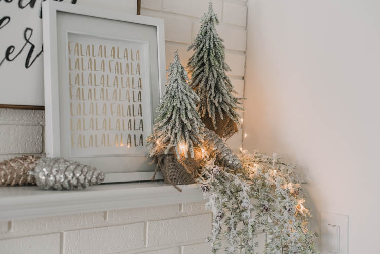 tiny battery operated lights on a holiday mantel