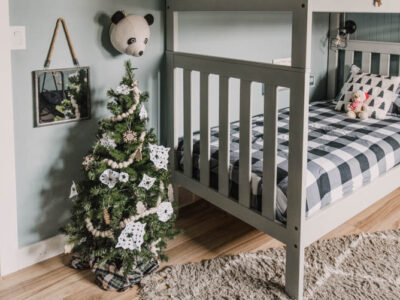 Small Christmas tree with paper snowflakes