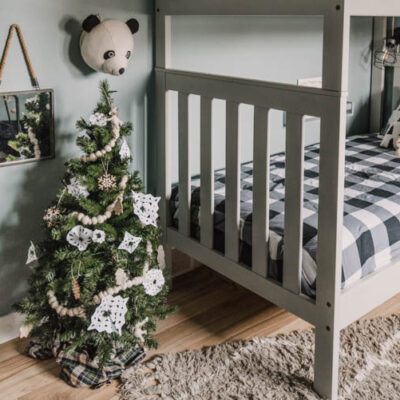 Small Christmas tree with paper snowflakes