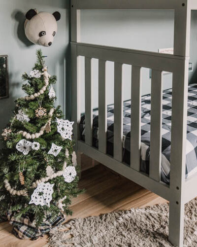 Small Christmas tree with paper snowflakes