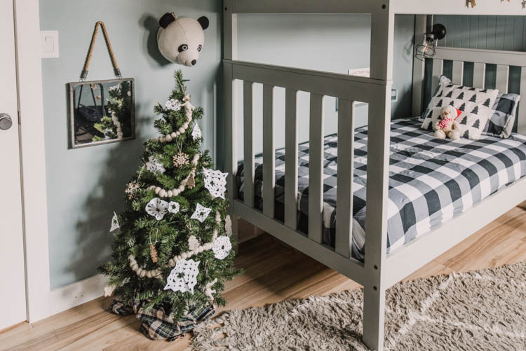 Small Christmas tree with paper snowflakes