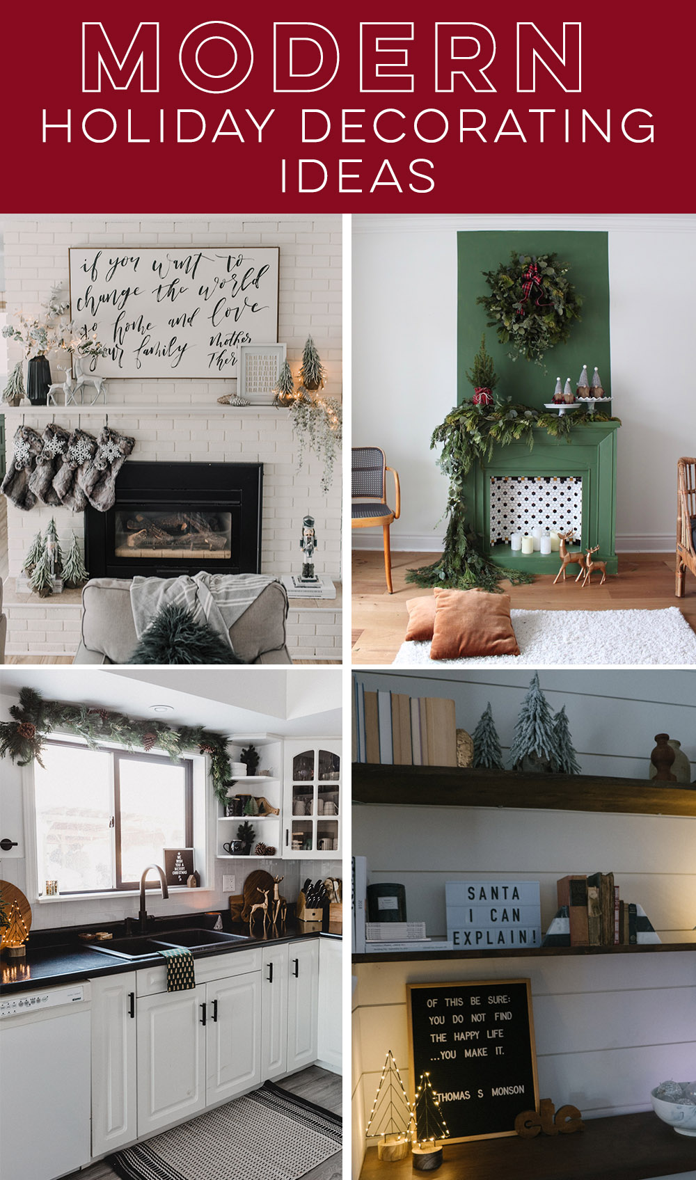 Modern holiday decorating ideas- love those mantels!