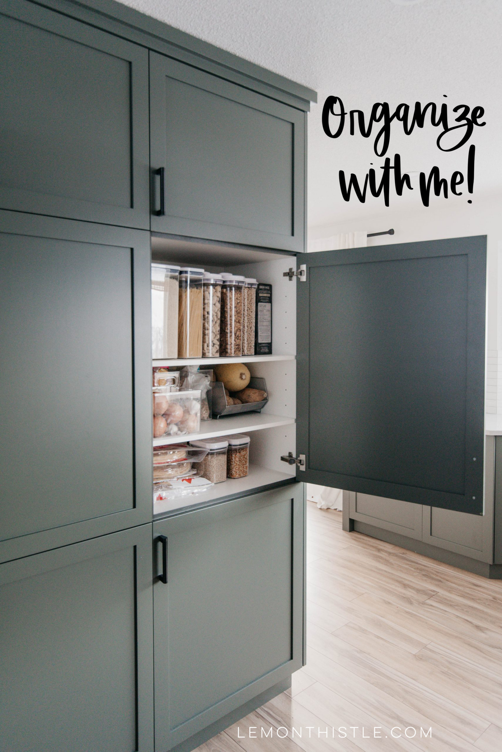 kitchen organization ideas for under the sink, kitchen linens, the pantry and the cleaning cupboard