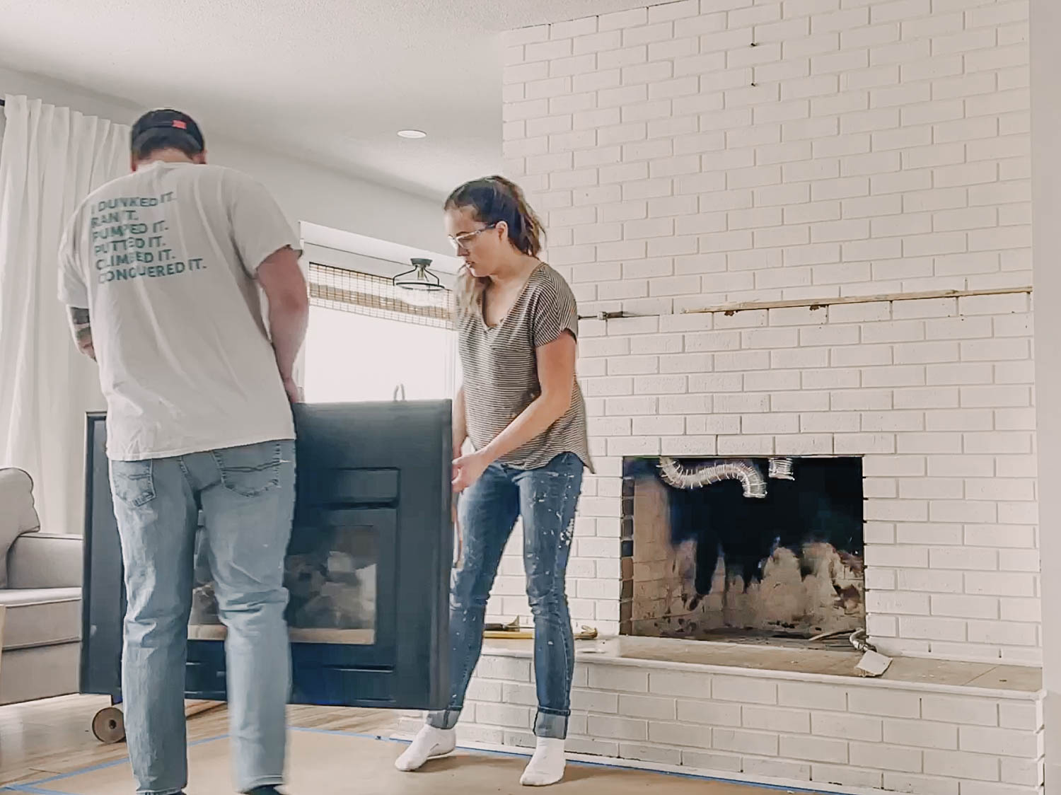 How to paint a brick fireplace with gas insert