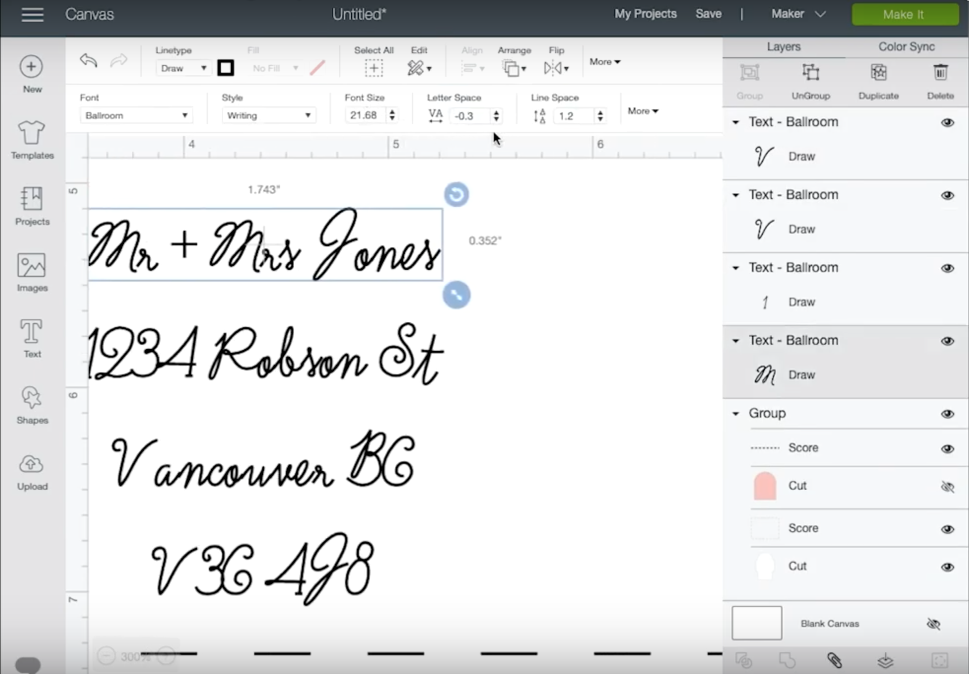 Writing with Cricut- screen grab