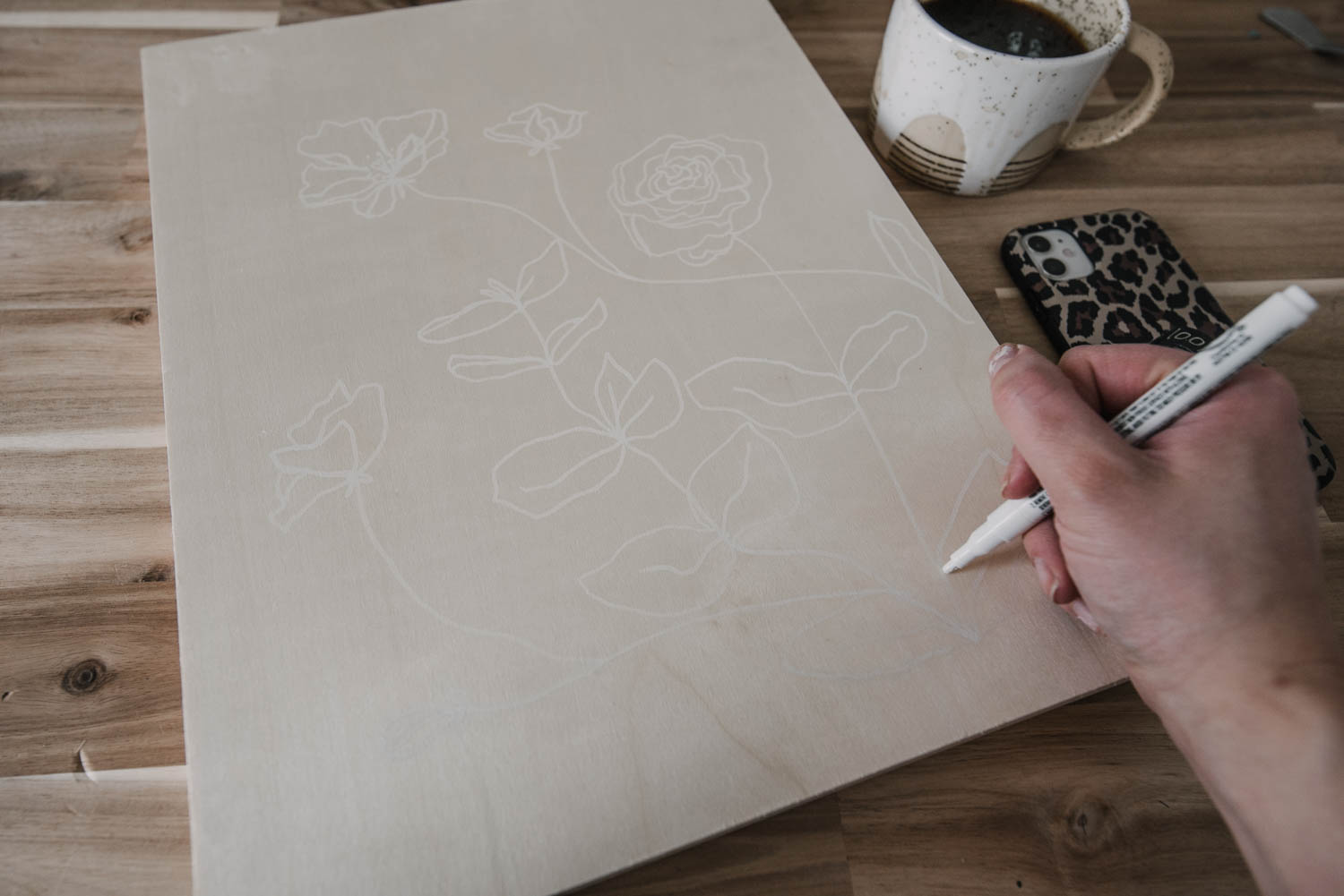 Simple spring decor from the dollar store- modern line art florals