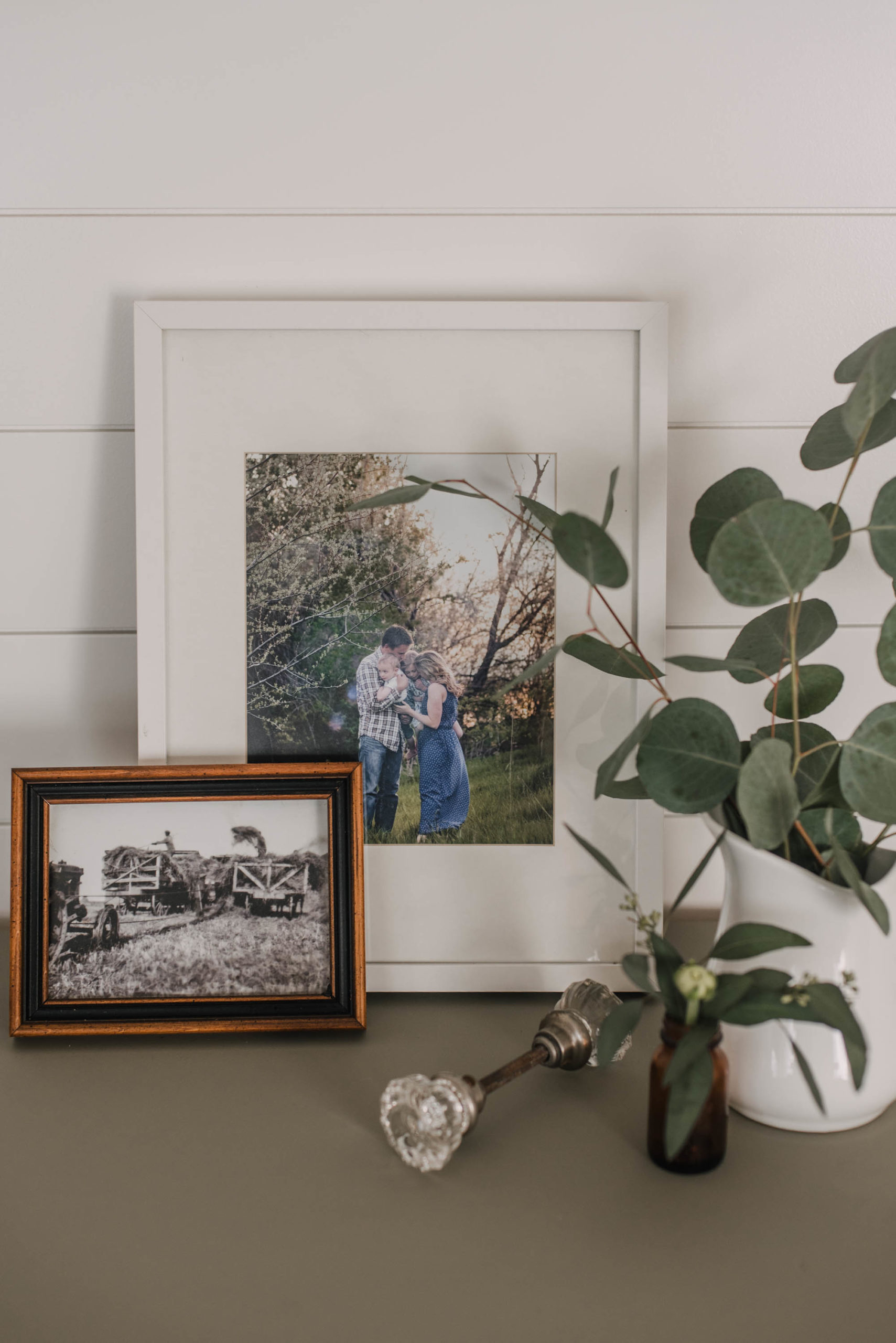 farmhouse decor- vignette of photos on the farm